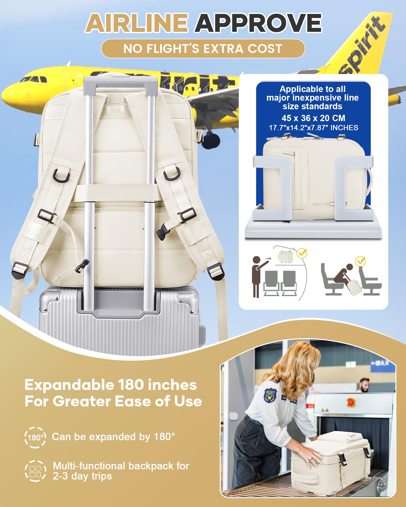 BJLFS Borse da Cabina per Ryanair 40×20×25 Bagaglio a Mano Easyjet 45×36×20 Borsa Zaino da Viaggio, Zaino da trekking,Zaino Casual per laptop da 14 pollici per scuola