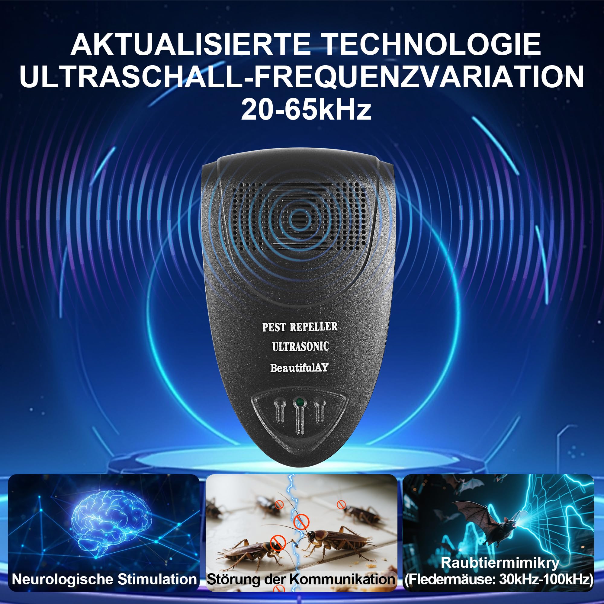 Ultraschall-Schädlingsvertreiber,Mäusevergrämer,Multi-Insektenschutzmittel - Ultraschall mäuseabwehr, mäuse vertreiben, Fledermaus abwehr, Umwelt- und Menschersatz für rattengift, mäuseschreck
