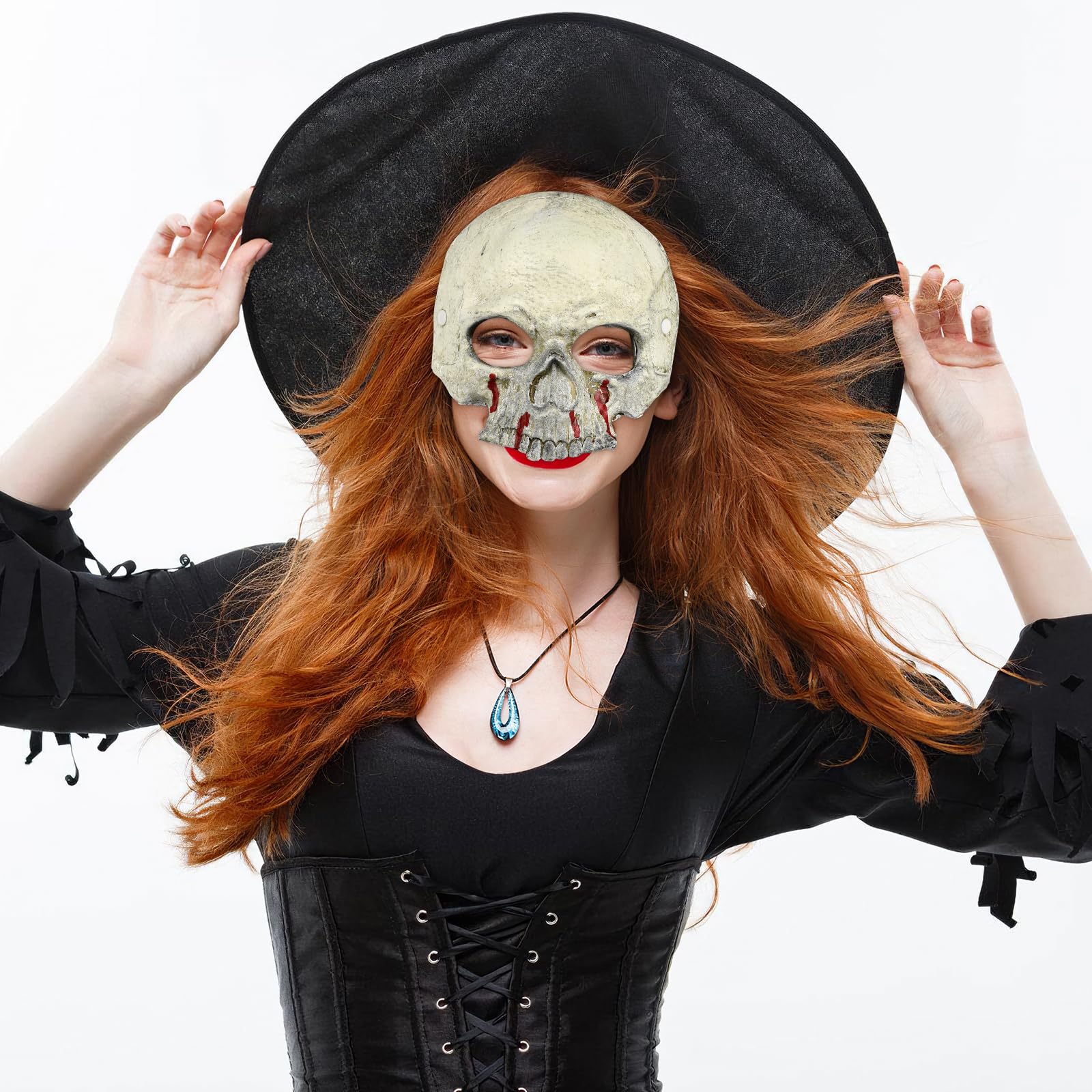 WOFASHPURET Halloween Half Skull Mask, White Realistic Scary Mask, 3D Blood Pattern Ghost for Halloween Carnival Cosplay Masquerade Props