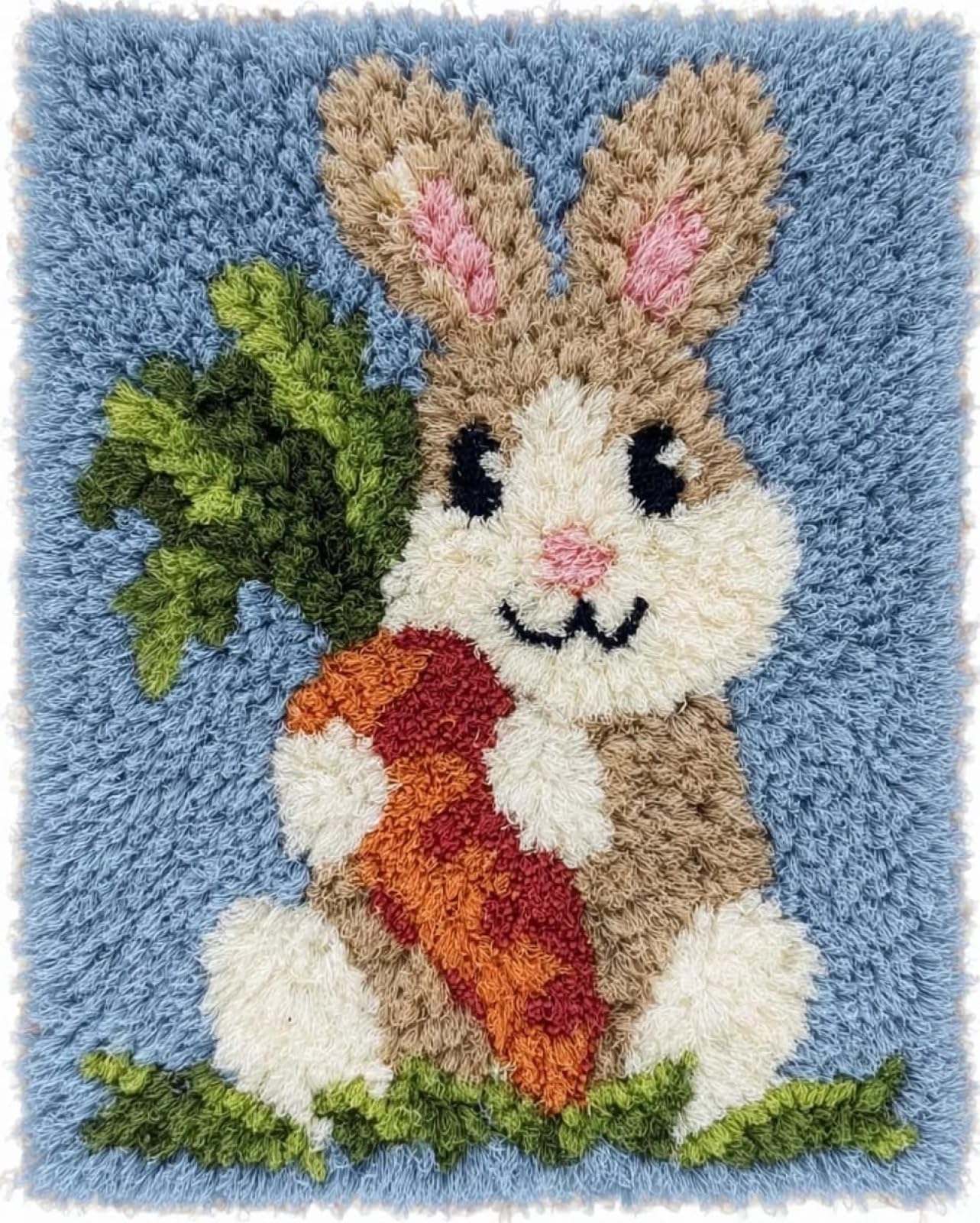 Wallphantom DIY Latch Hook Rug Kit Handmade Carpet,Rabbit and Carrot