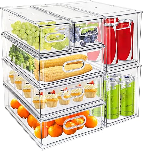 MineSign Paquete de 7 organizadores apilables para refrigerador, cajones extraíbles para frutas y verduras, organizador de almacenamiento para