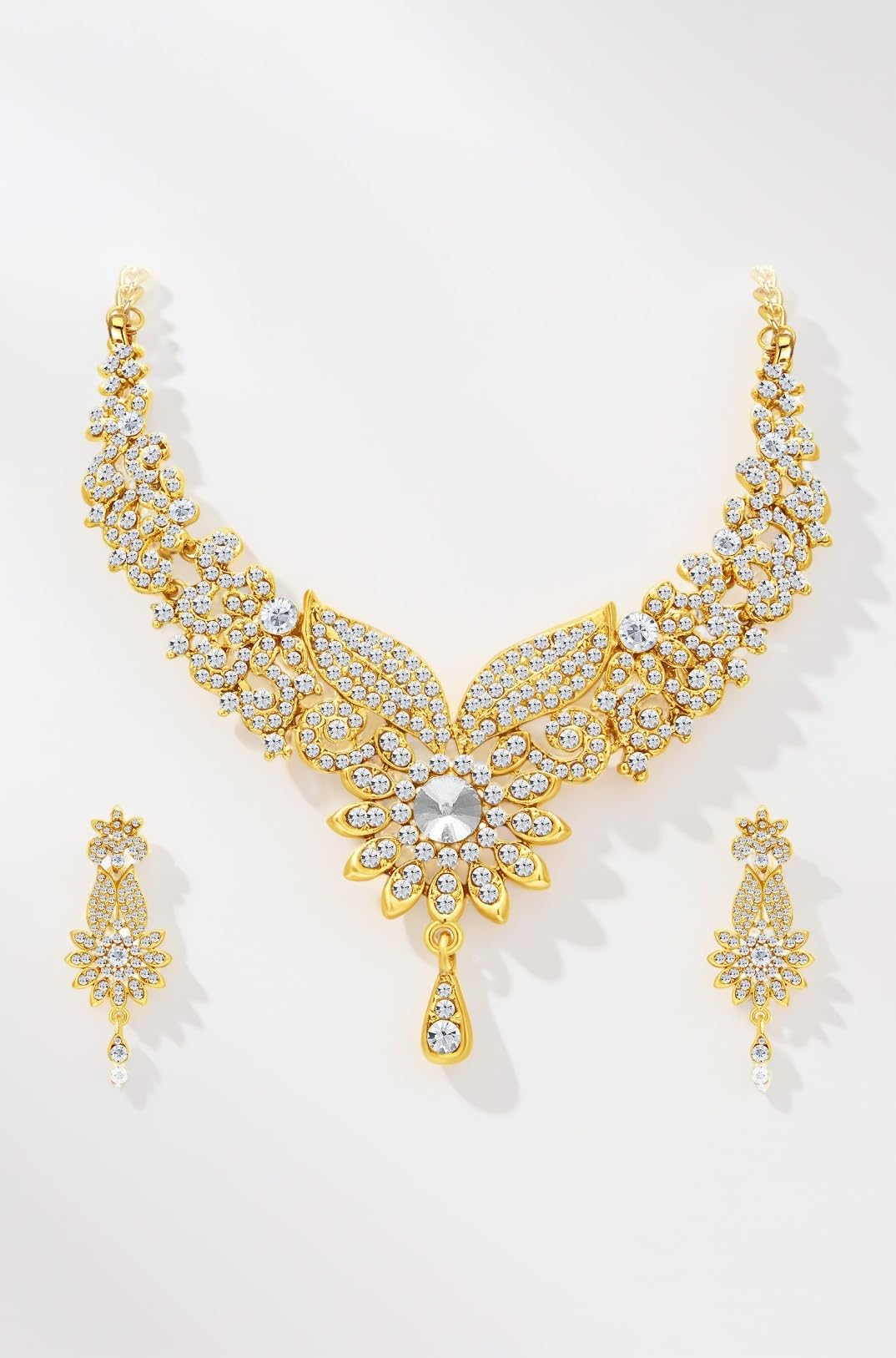 Fabulous Gold Plated AD Necklace Set For Women
