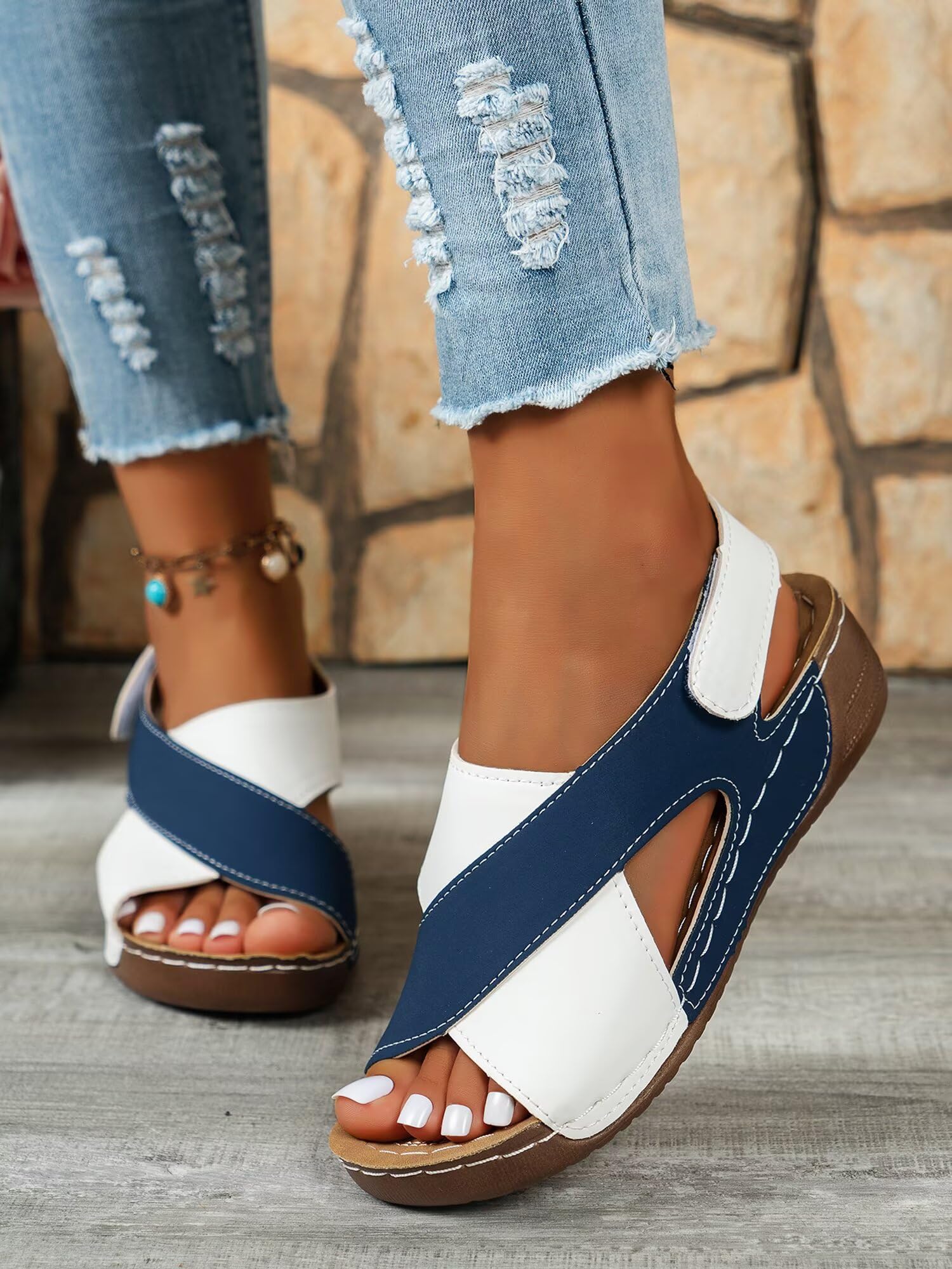 2025 Women's Roman Gladiator Sandals - Platform Beach Casual Open-Toe Sandals with Dress-Friendly Straps, Non-Slip Sole Summer Fashion Footwear, White, 9