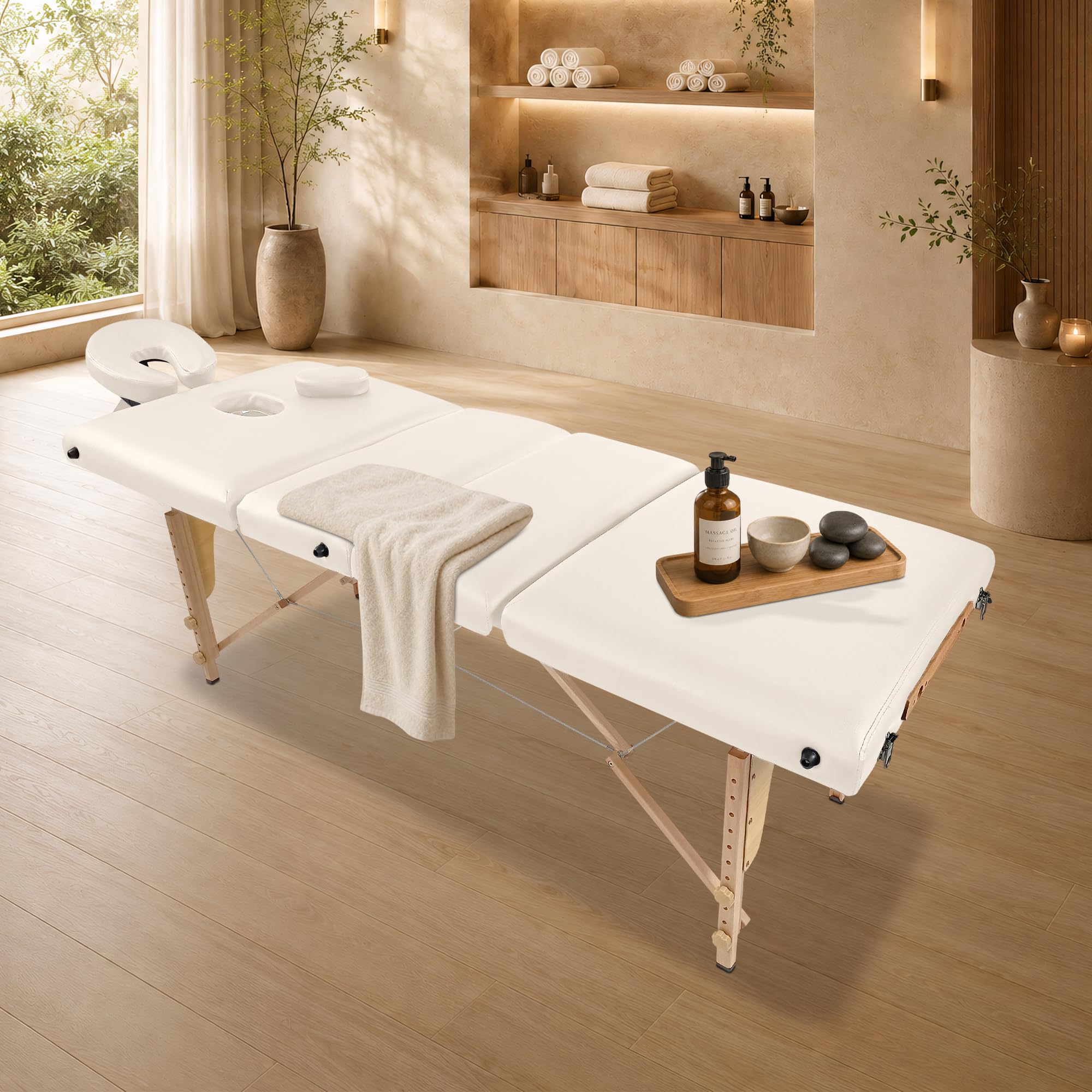 Beltom® Lettino Massaggio 4 Zone Legno LETTINI per da Massaggi Pieghevoli Gran Lusso Nuovo Fisioterapia FISIOTERAPISTA Tattoo Tatuaggi Relax - Panna