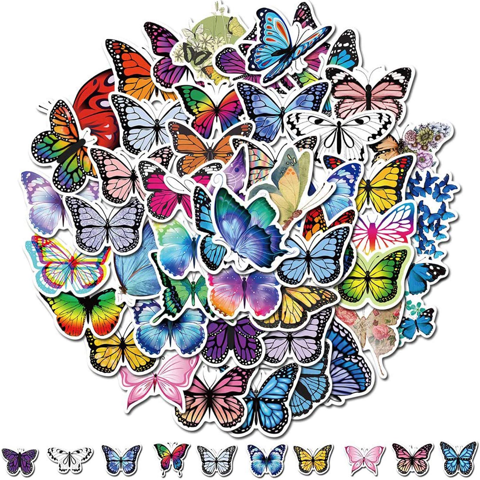 CAOODKDK 50 Pcs Butterfly Stickers, Aesthetic Stickers, Cute Stickers, Vinyl Stickers, Stickers for Water Bottles, Waterproof Stickers, Stickers for Girls Boys Students Teachers Teens Adults
