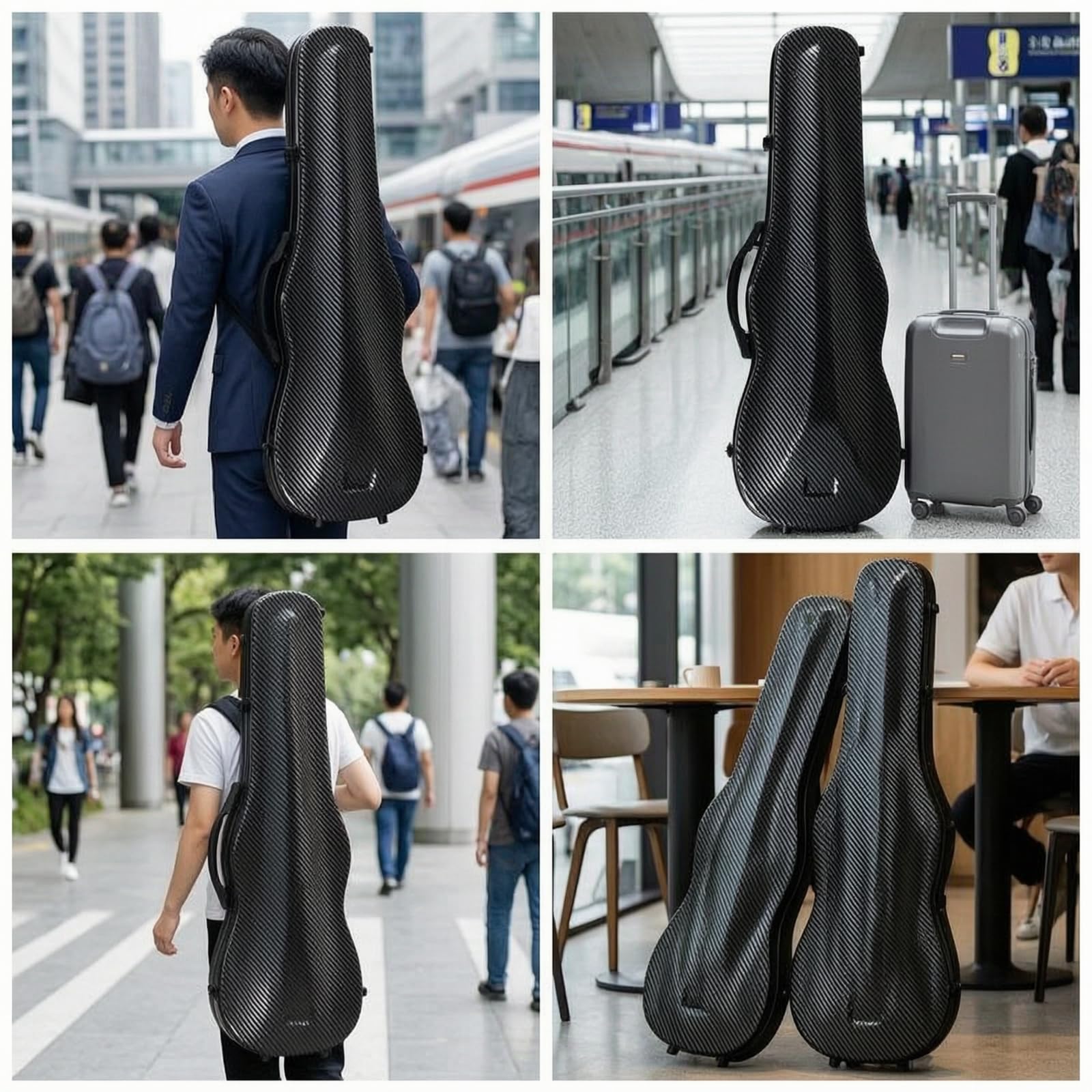Estuche para Violín de Fibra de Carbono Estuche Rígido Funda Dura Caja Protectora con Soporte de Cuello Móvil y para Violines 1/4 y 1/2 Asa Lateral y, Rayas Blancas 1/2 Y 1/4 Universal