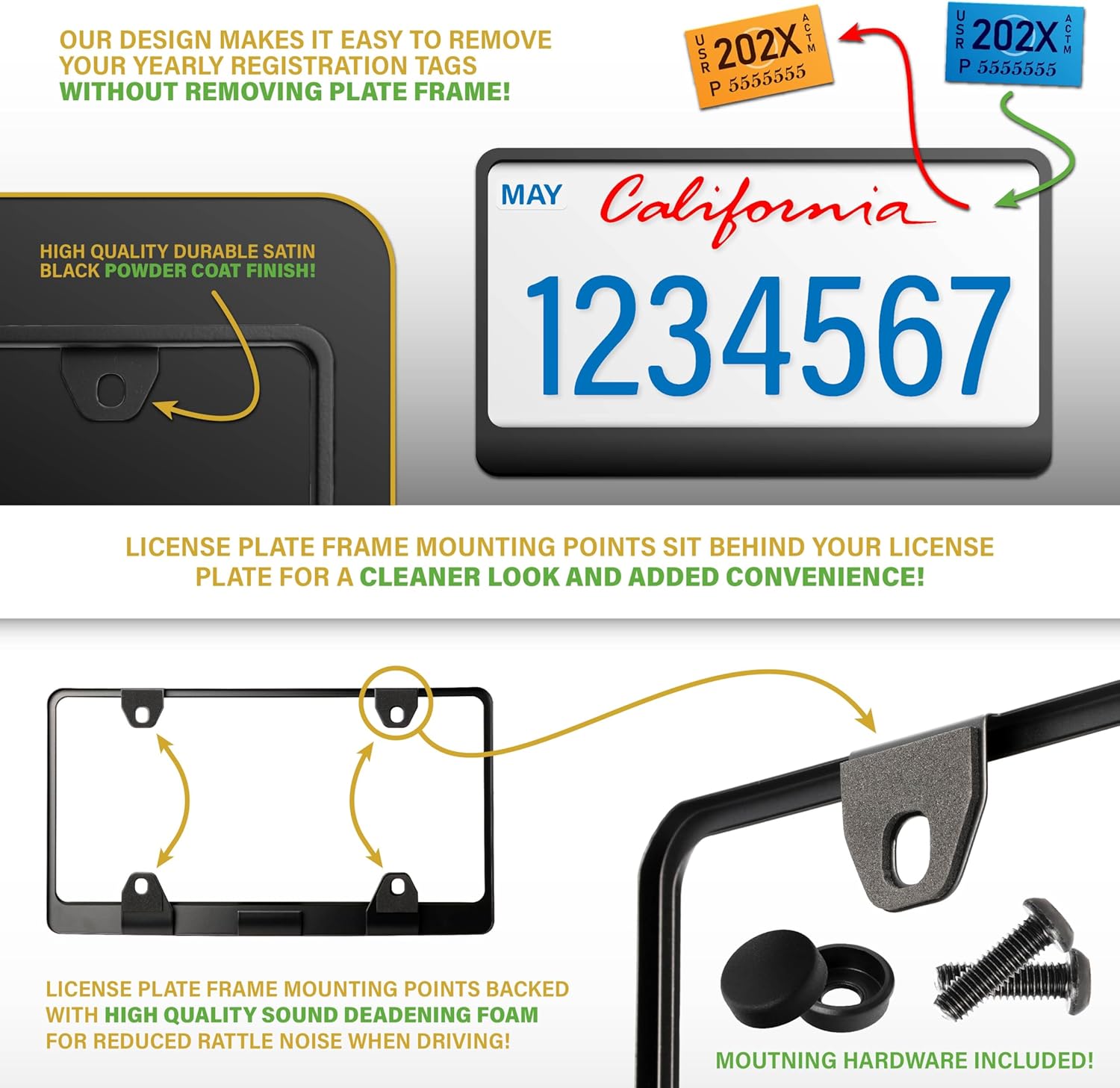 License Plate Frame – Stealth Black Powder Coat UV Resistant Rust-Proof Steel Plate Holder - 1pc - Compatible with Toyota Land Cruiser SUV (3D Silver Alloy Raised Letter with MOUNTING Hardware)