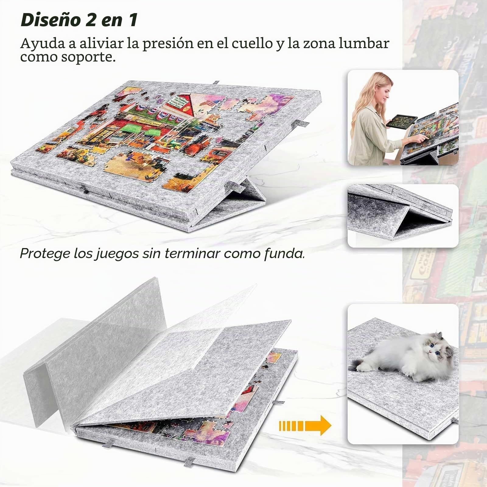 Tapete Puzzle 1000 Piezas con 6 Cajones y Tapa,Soporte Inclinable | Portátil Mesa Puzzle Plegable con Soporte Antideslizante,Tablero Rompecabezas Portátil para Adultos y Niños(Gris)