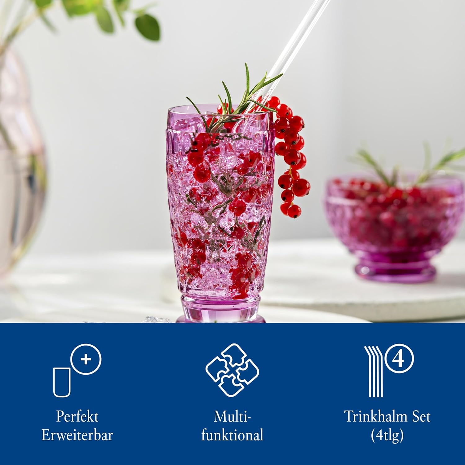 Villeroy & Boch - Purismo Bar, Long Glass Straw, Set of 4, 20 cm, Crystal Glass