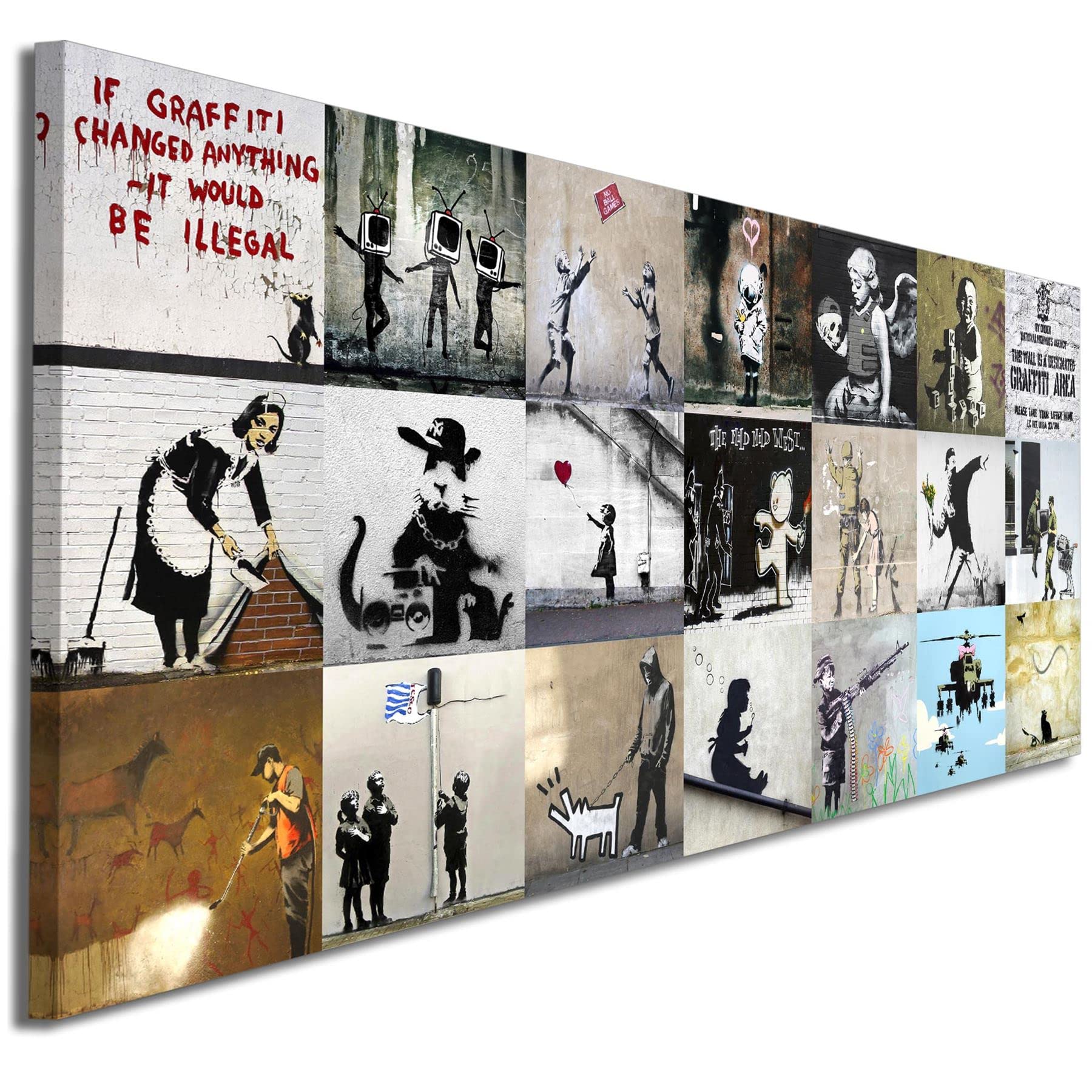 Wallfillers Banksy Graffiti Collage Canvas Wall Art Modern - 1356-118x49cm