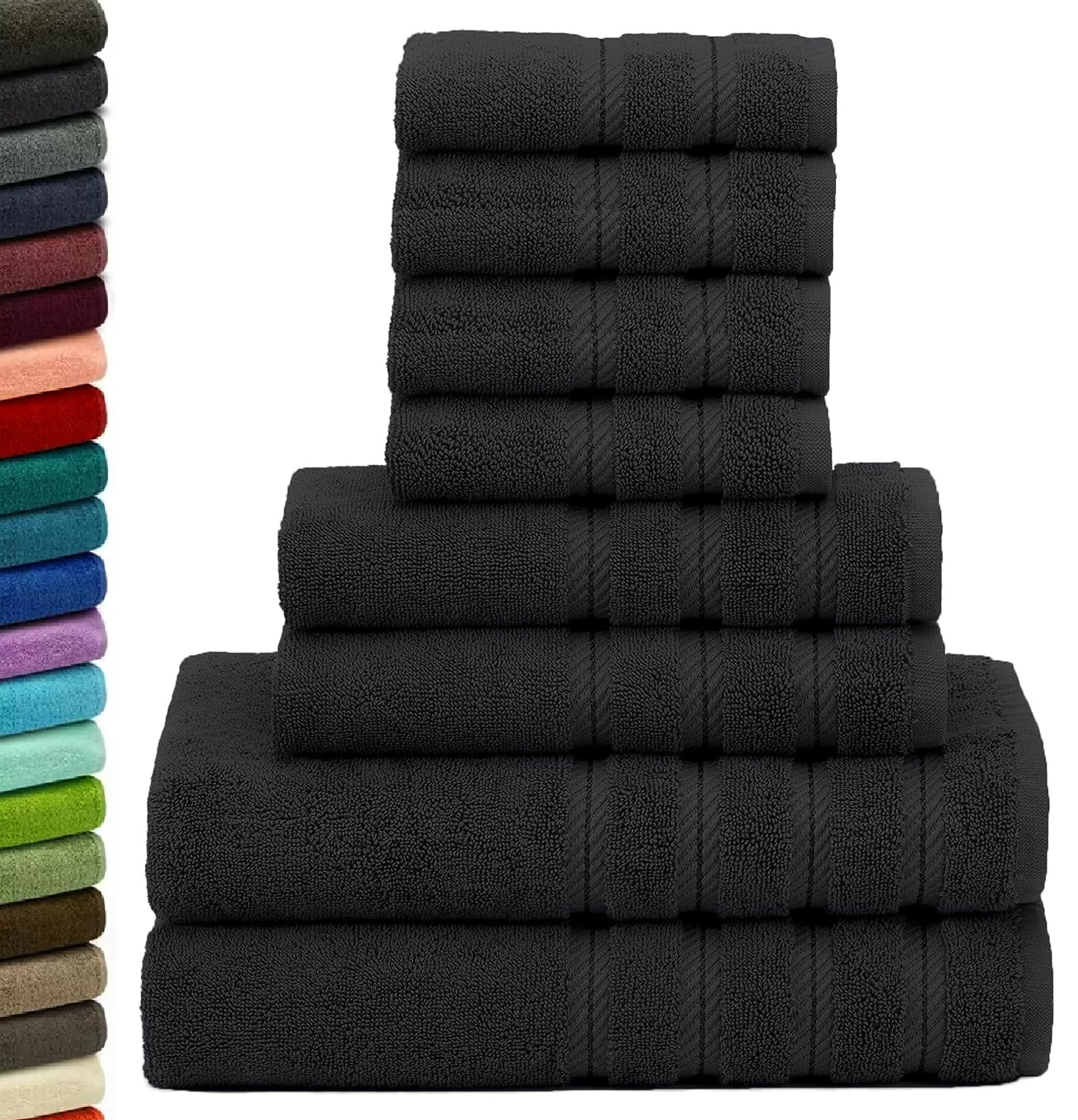 EDB 8 Piece Towels Bale Set 100% Egyptian Cotton Face Cloths, Hand Towels, Jumbo Bath Towels, Large Bath Sheets Luxury Soft Hotel Towels (Black, 600-GSM)