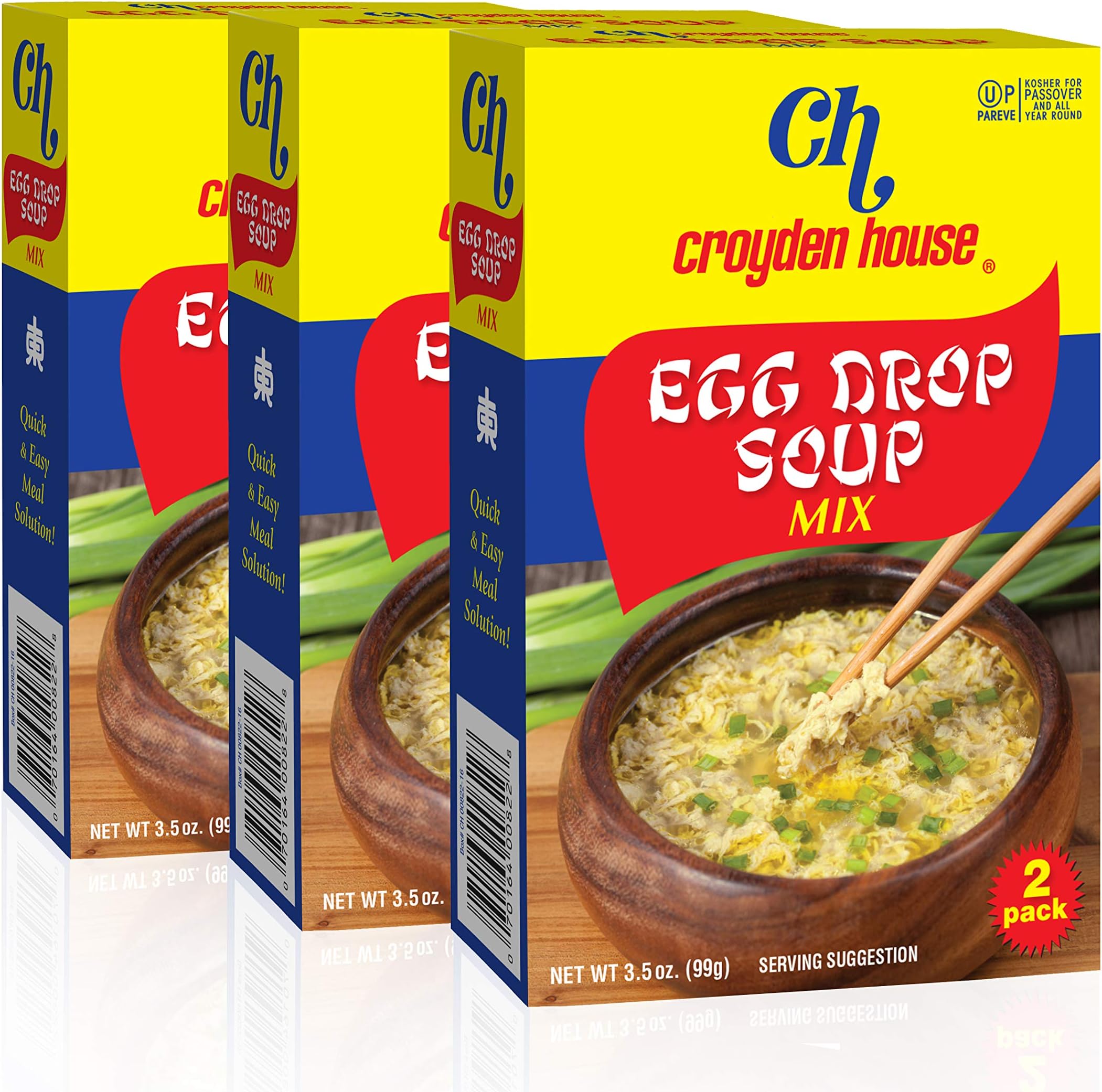 Croyden House Egg Drop Soup Mix 3.5oz (3 Pack, Total of 6 Envelopes) Quick and Easy Prep, Chinese Style, Kosher
