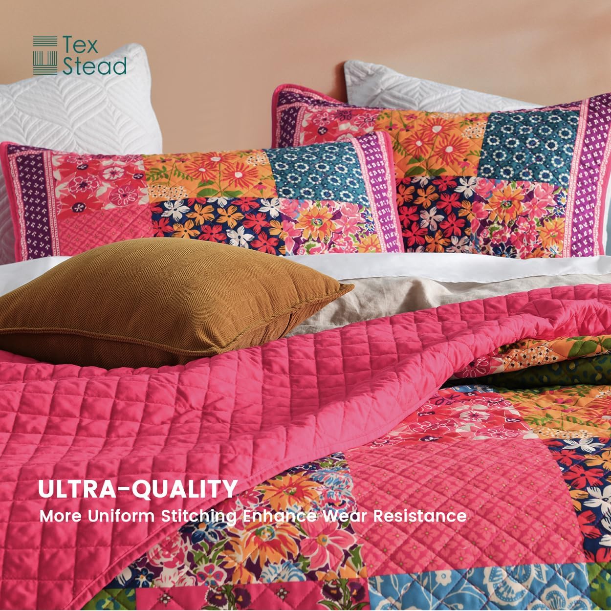 Queen Quilt Set for Bed - 100% Cotton Quilts Patchwork Comforter Coverlet Bedspread Reversible 90"x90" with 2 Pillow Shams - Image 4