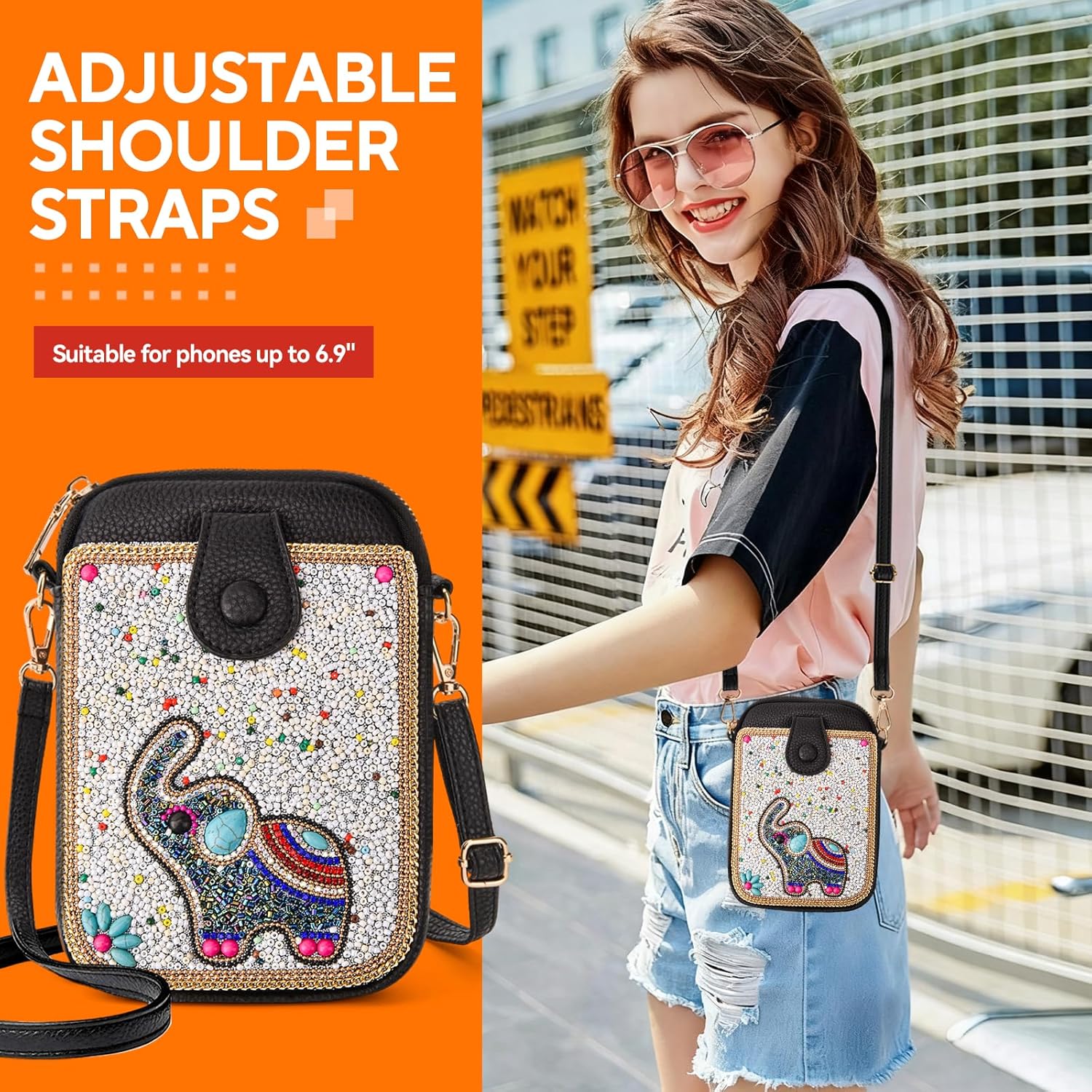 Ayuoejik Women's Small Crossbody Cell Phone Bag, Boho Colorful Beaded Purse Wallet with Handmade Cute Patterns - Image 7