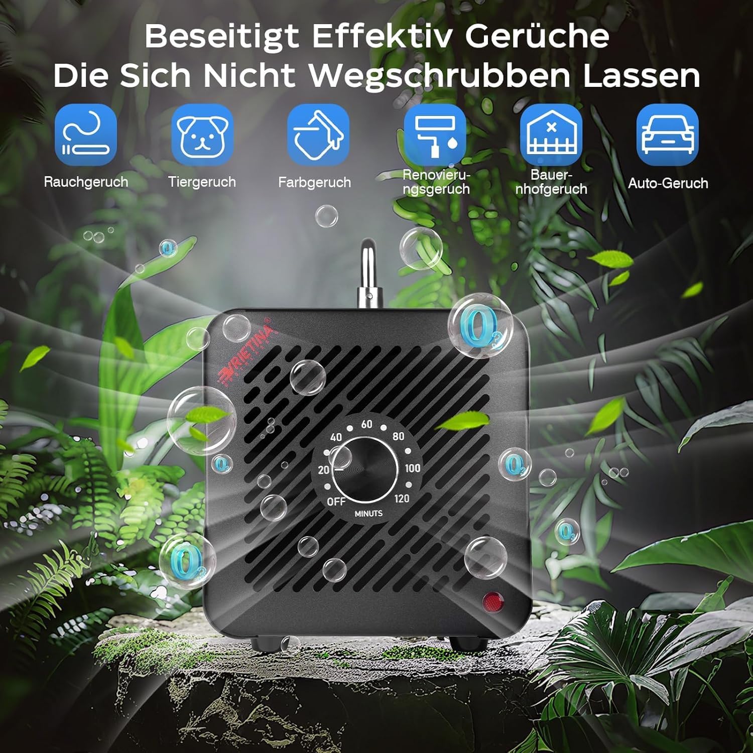 Ozongenerator O3 100000mg/h 120min Timer 35dB Ozongerät zum 300㎡,Auto Rauch