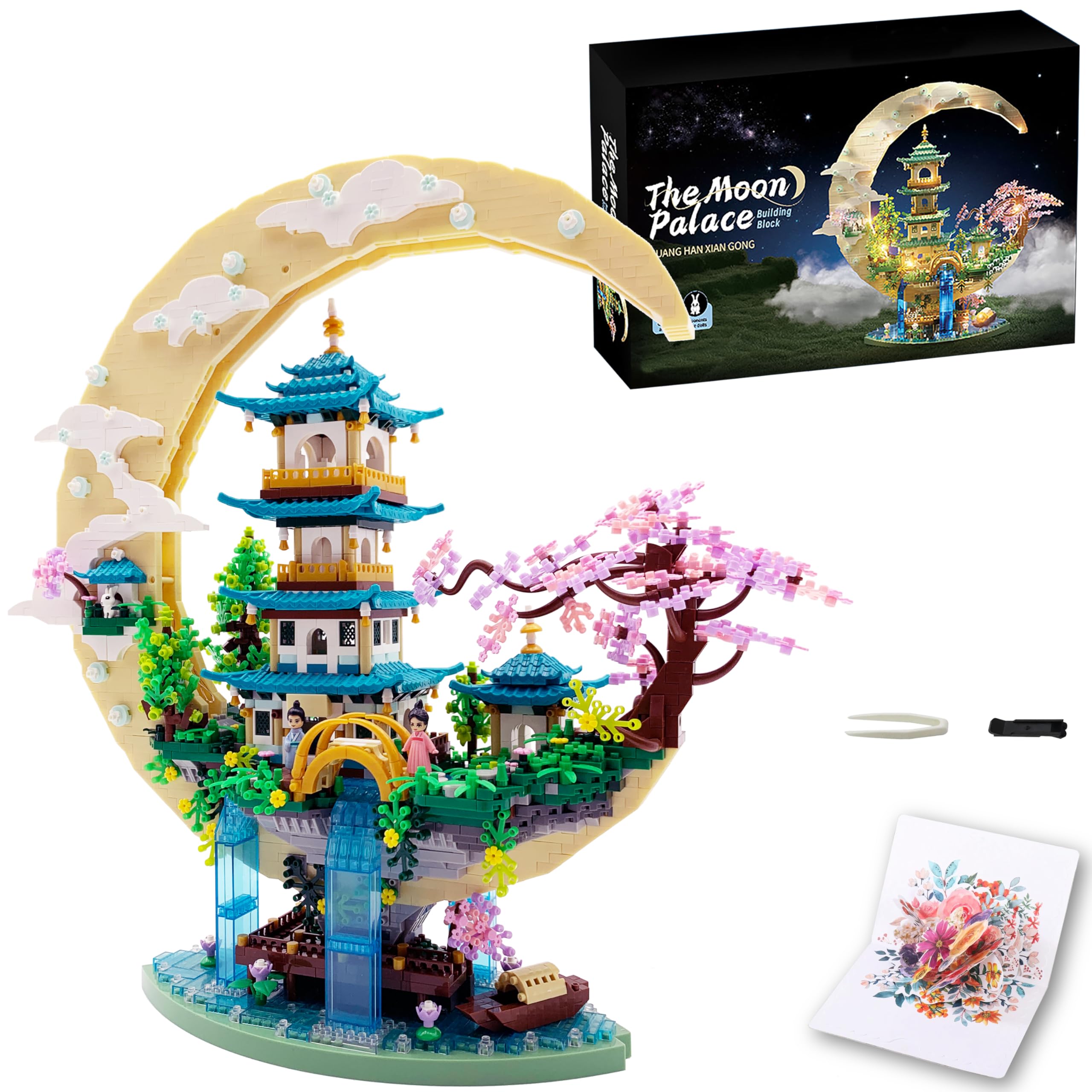 Chinese Moon Palace Micro Building Blocks Set(4288 PCS),Cherry Blossom Bonsai Tree Building Set for Adults Teens,Mini Japanese Sakura Tree House Architecture Model Bricks, Creative Gift for 14+