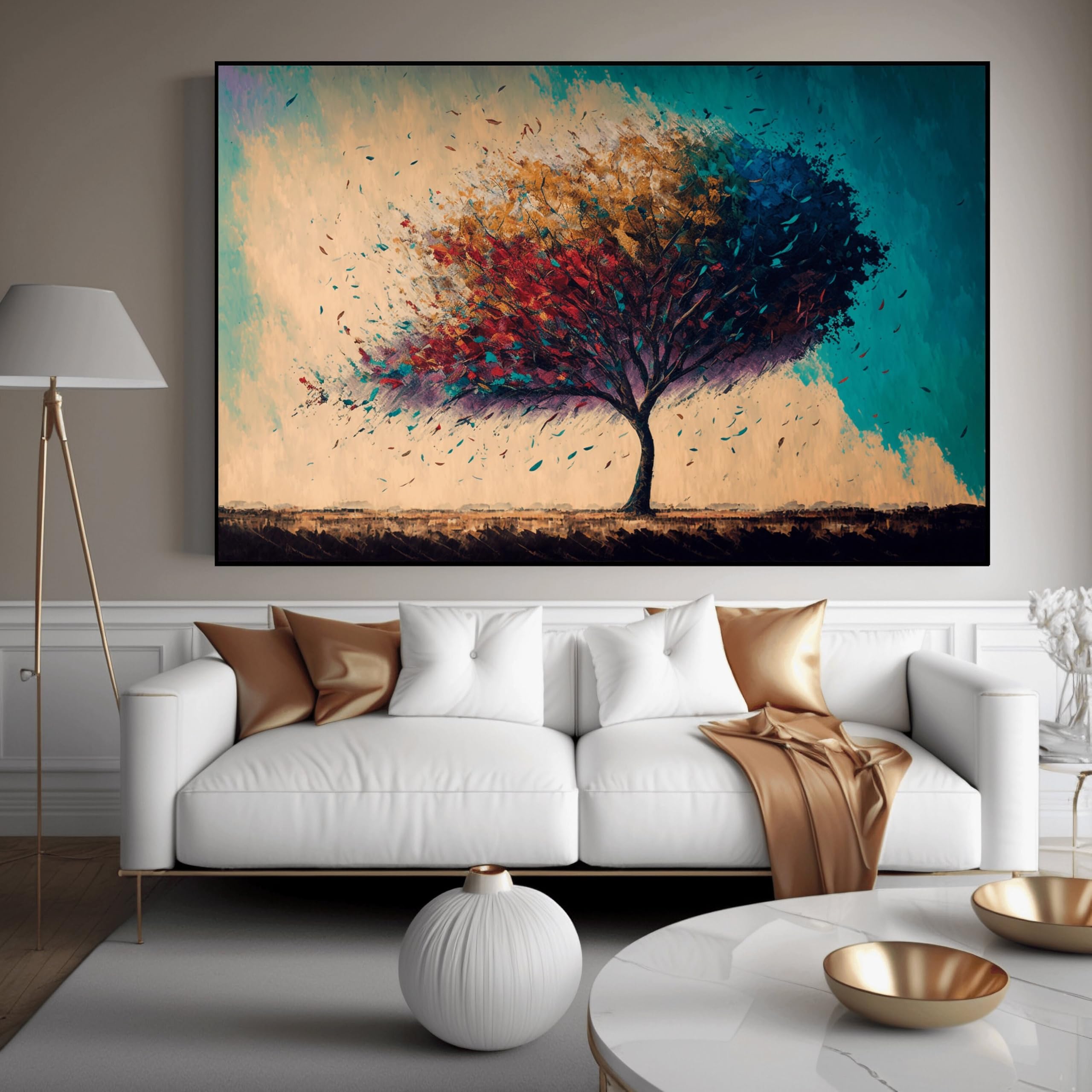 TONGYINLI Abstract Tree Wall Art: Modern Home Bedroom Decor Posters and Prints, Colorful Tree of Life Canvas Oil Painting(70x110cm/Frameless)