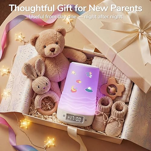 Miniatura 9 de Mewaii Lighthouse - Máquina de sonido de bebé de ruido blanco y luz nocturna, 100 sonidos relajantes, detección de llantos AI, alarma de amanecer,