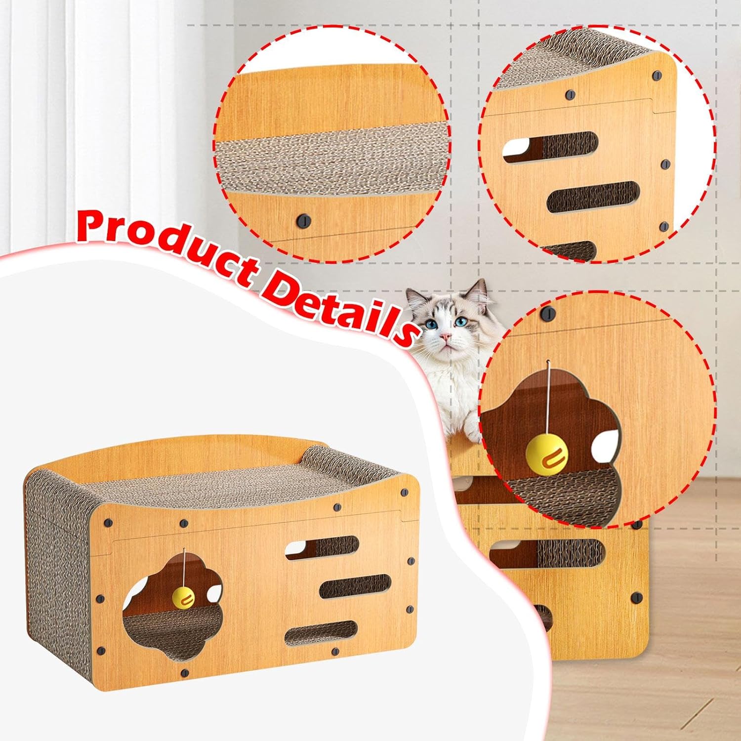 Cat Scratcher House Cat Scratch Bed Scratching Board Kitten Toy Supplies Corrugated Density Board Prevents Furniture Damage Suita, 56cmx29cmx32cm