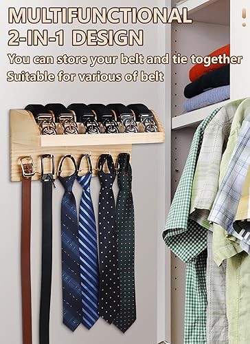 Miniatura 2 de Livoccur Caja organizadora de cinturón, soporte para cinturón para montaje en pared de armario con 6 compartimentos y 11 ganchos, organizador de