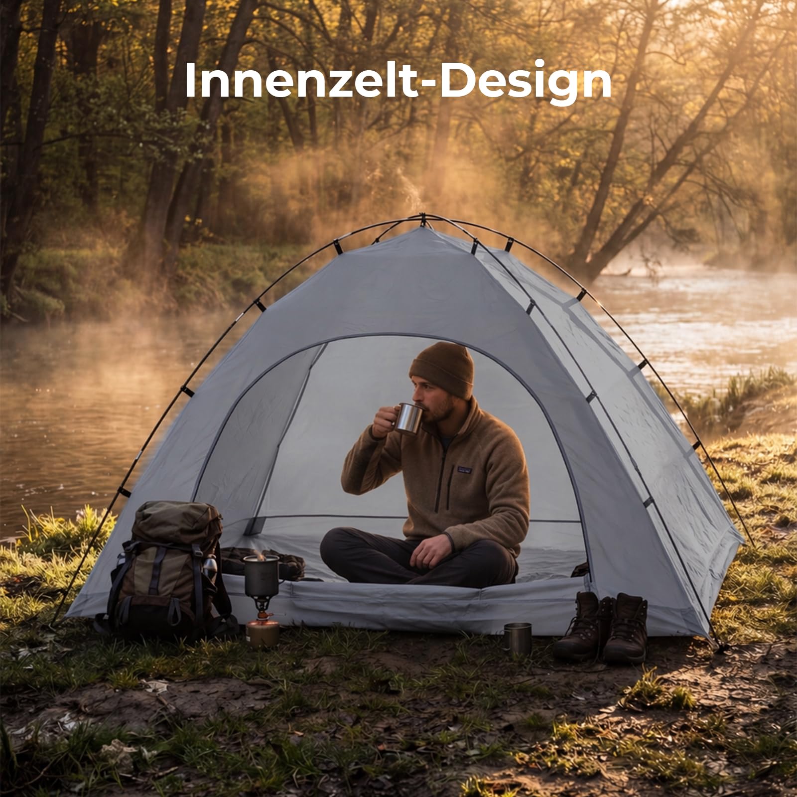 Camping Zelt für 3 Personen, Kuppelzelt mit Vorraum und Faltbarem Vordach, Iglu Zelt mit Abnehmbarer äußerer Zeltplane, Wasserdicht und UV-Beständig, Geeignt für Camping, Festival und Urlaub