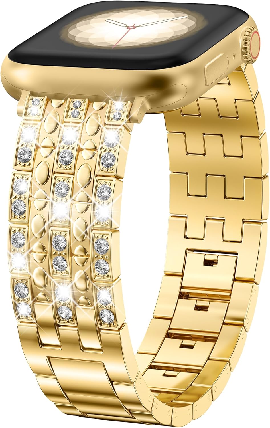 W-RARA Bling Diamond Metal Band Compatible with Apple Watch Bands for Women 38/40/41/42/44/45/46/49mm, Sparkle Luxury Elegant Embossed Design Dressy Strap for iWatch Series 11 10 9 8 7 6 5 4 SE Ultra 3 2 1