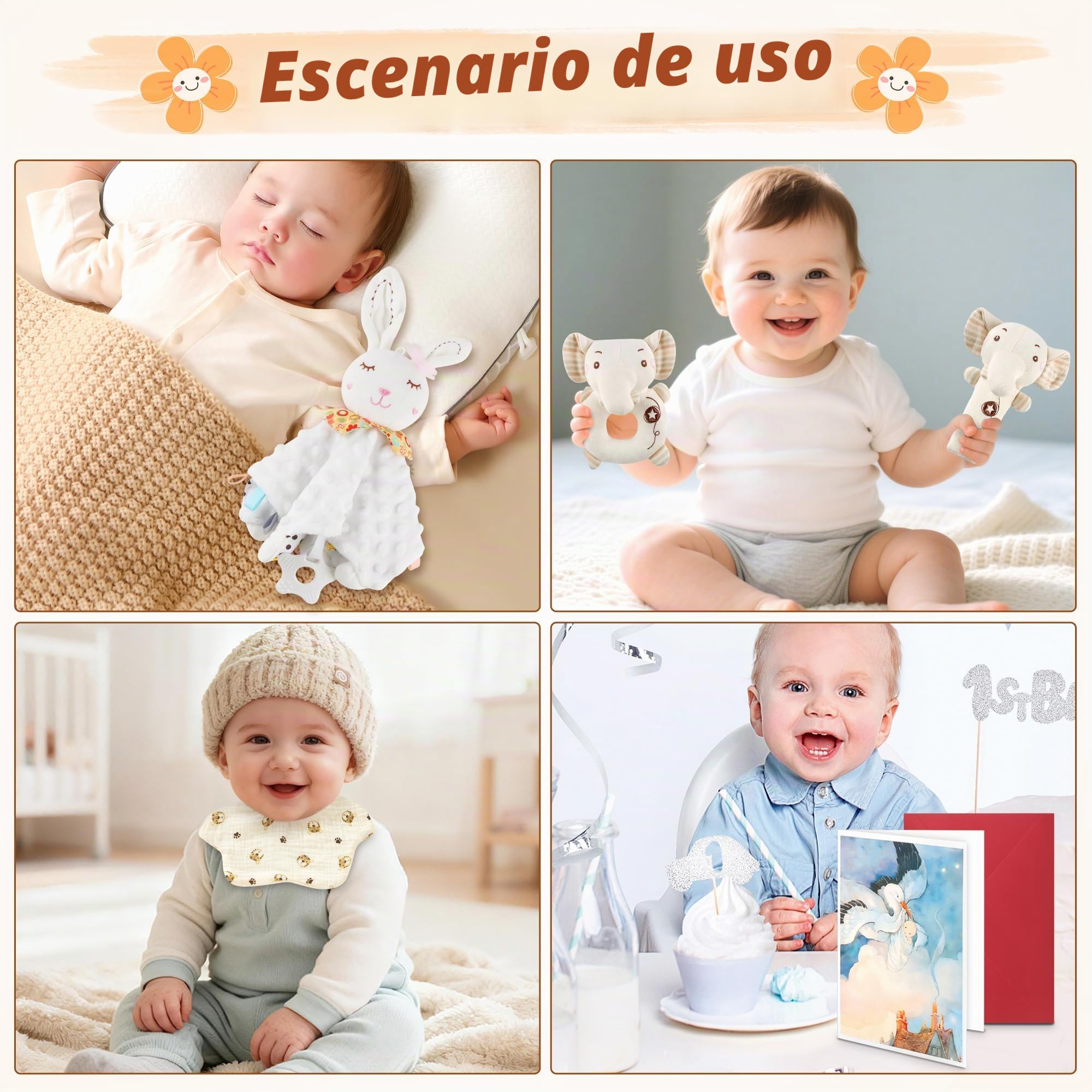 Set de regalo para bebé de 9 piezas ideal para recién nacidos niño y niña | con Manta Sonajero Babero Calcetines Antideslizantes Cesta Regalo Nacimiento Bebé recién nacidos baby showers bautizos Blanco