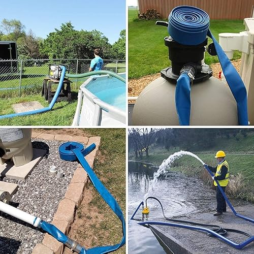 Miniatura 88 de Eastrans Manguera de retrolavado de piscina de 2 pulgadas x 25 pies, manguera de descarga plana resistente, resistente a la intemperie y a las Azul