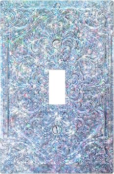 Light Switch Covers Decorative Silver Glitter Unique 3D Floral Embossed 1 Gang Light Switch Cover Plate Single Toggle Wall Plate Outlet Covers Dimmer Faceplate for Bedroom Home Decor