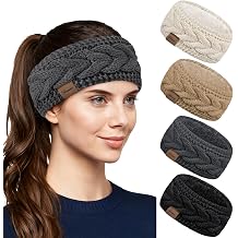 YSense 4 Pack Womens Ear Warmer Headband, Cable Knit Winter Headbands Fleece Lined Ear Warmers Stocking Stuffers for Women