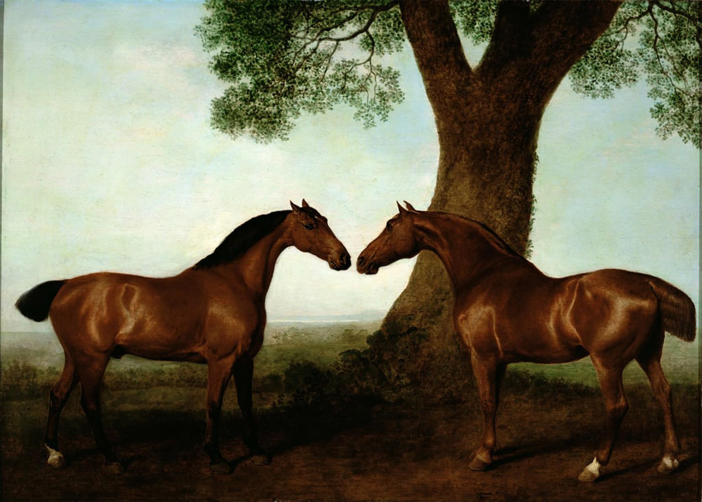 SERENDIPITP Vintage Picture Print on Canvas Wall Art Poster Two Bay Hunters by a Tree by George Stubbs Artwork Print Poster for Wall Decor 60x90cm