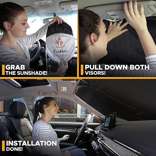 Miniatura 5 de EcoNour Parasol para parabrisas de automóvil Honda Civic (2016 - 2021)  Material de poliéster duradero 240T para Honda Civic  Parasol automotriz