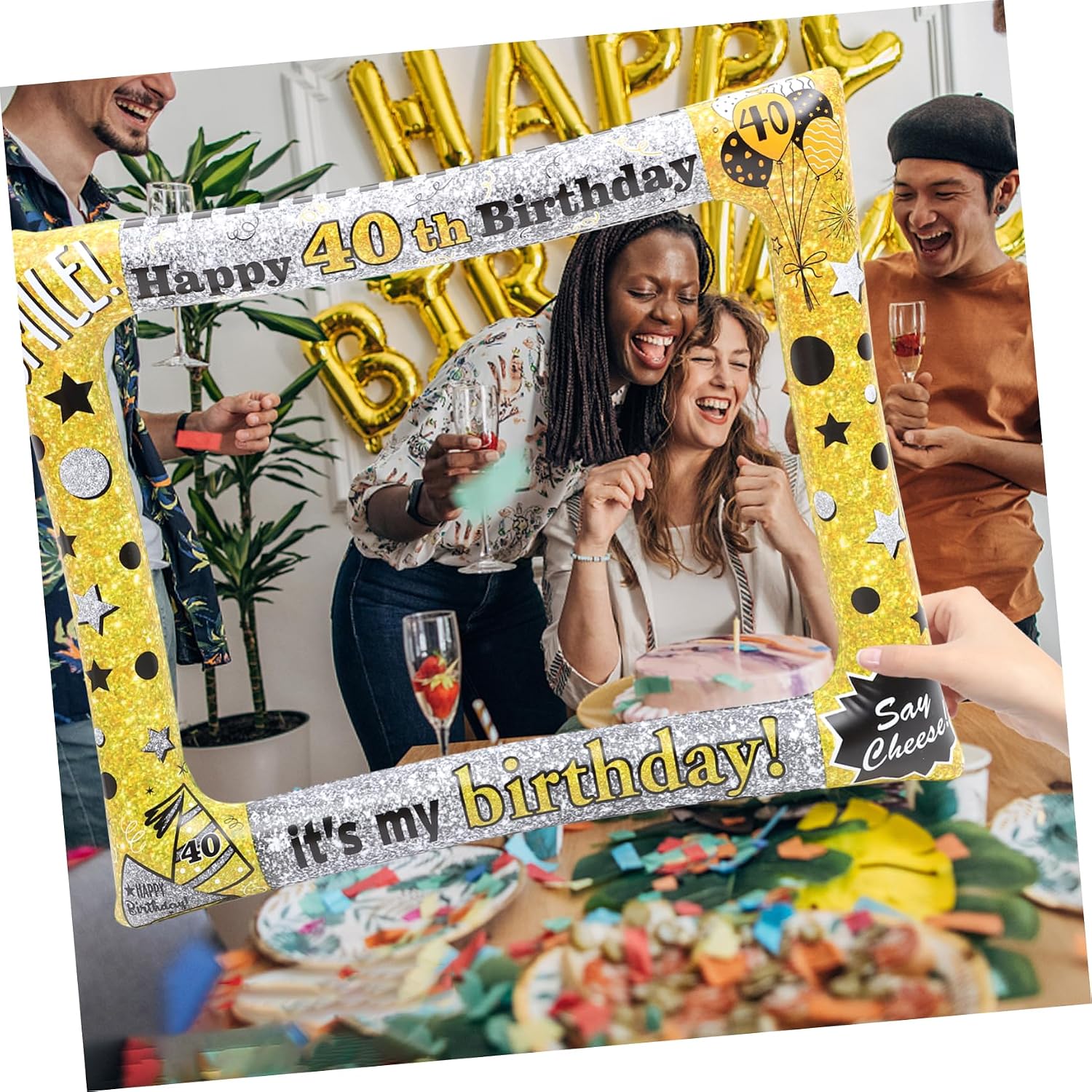 Ciieeo Inflatable Photo Frame for Birthday Selfie Frame Prop 40th Party Favor PVC Balloon Pattern Photo Booth Props