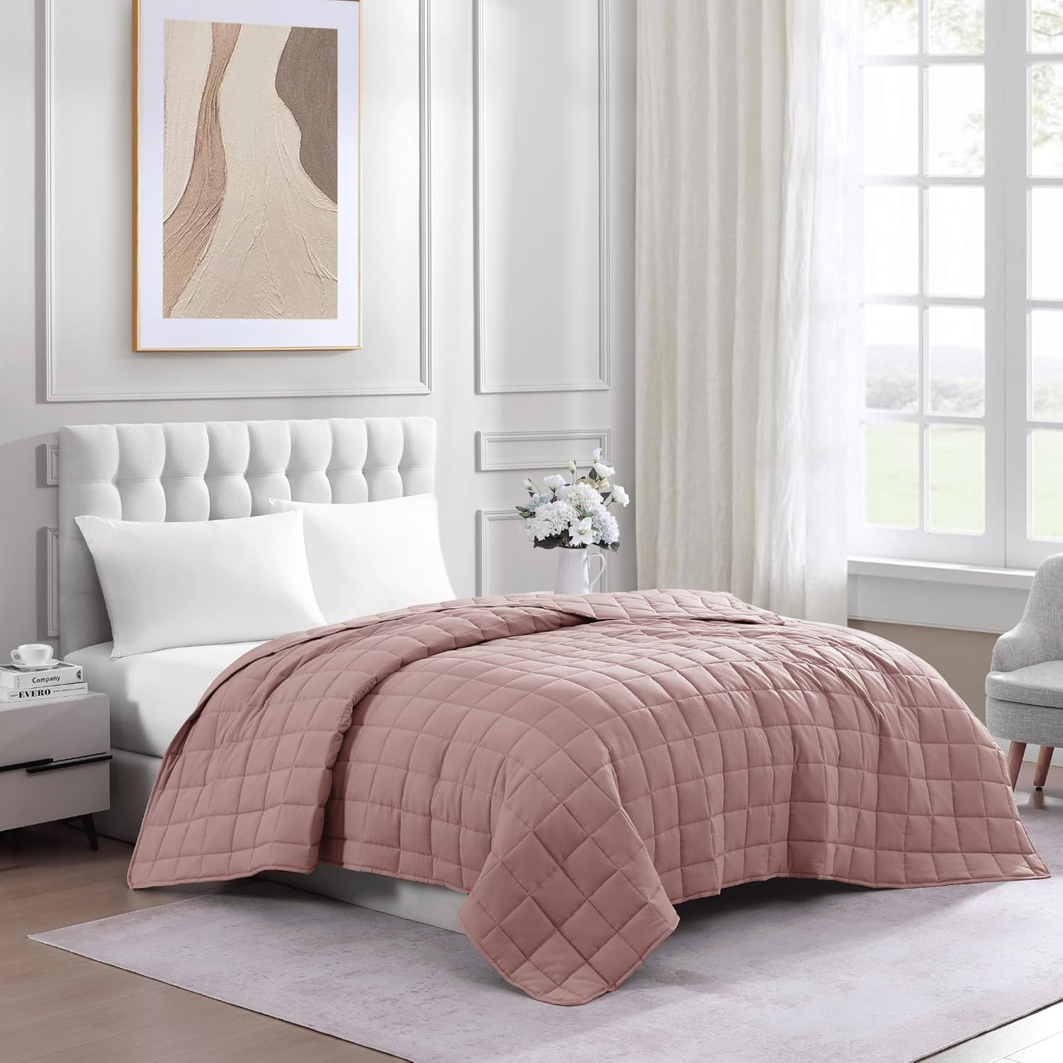 Casa Platino Soft Quilted Microfiber Down Alternative All Season Bed Blanket - Sepia Rose - Image 6