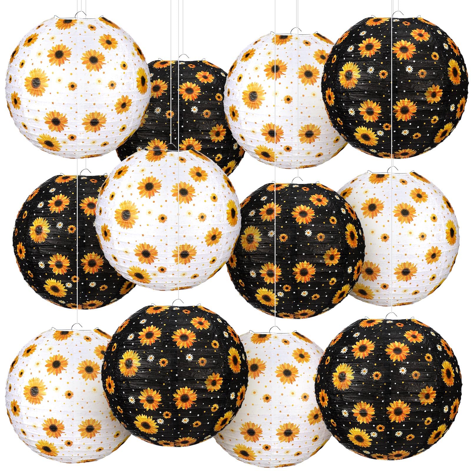 12 Pcs Sunflower Paper Lanterns Party Decorations 9.8 Inch Hanging Round Paper Party Decorations for Holiday Indoor Outdoor Supplies
