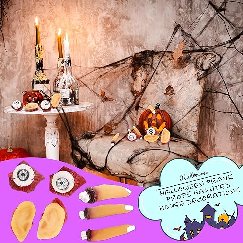Miniatura 6 de Cotiny 15 piezas de accesorios sangrientos de Halloween falsos globos oculares con orejas de dedo dividido para Halloween, accesorios de broma de