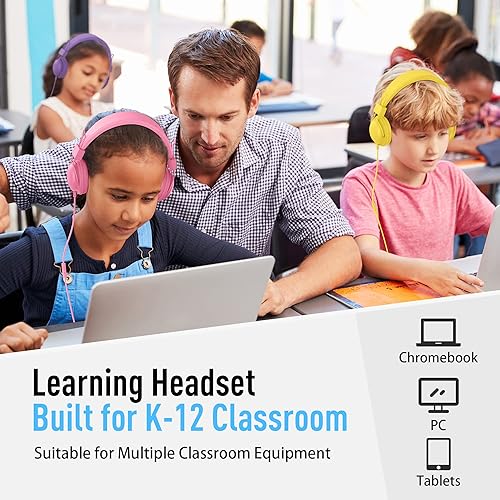 Miniatura 10 de AILIHEN HD850 - Auriculares para el aula para niños K-12, auriculares con cable escolar con micrófono y volumen limitado de 85 dB y función de