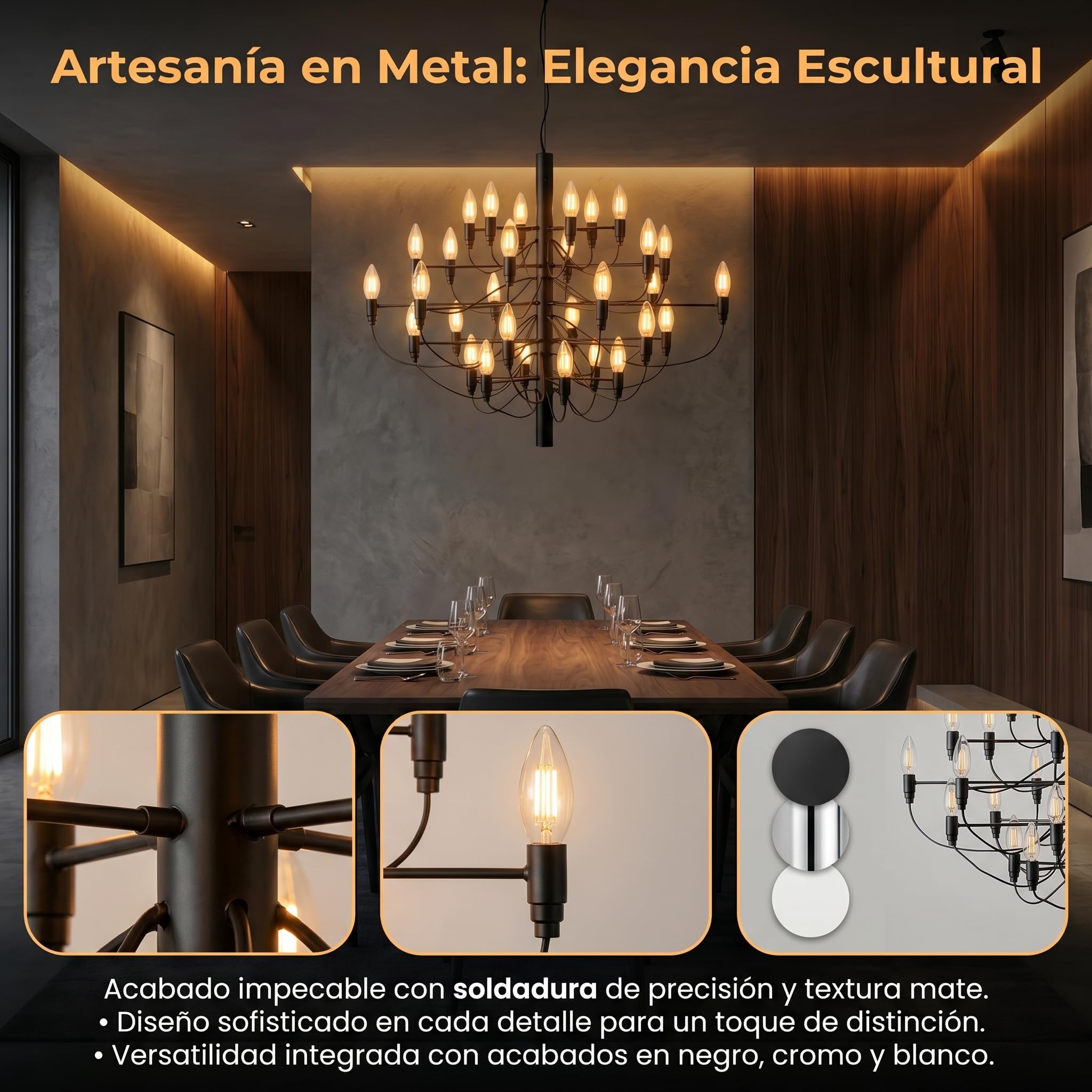 BARCELONA LED Duża Lampa Wisząca Ø85cm Crown 30xE14, Nowoczesny Żyrandol XL Sufitowy, Dekoracyjna Lampa do Dużego Salonu, Jadalni, Hotelu i Restauracji, Czarna Biała lub Chrom