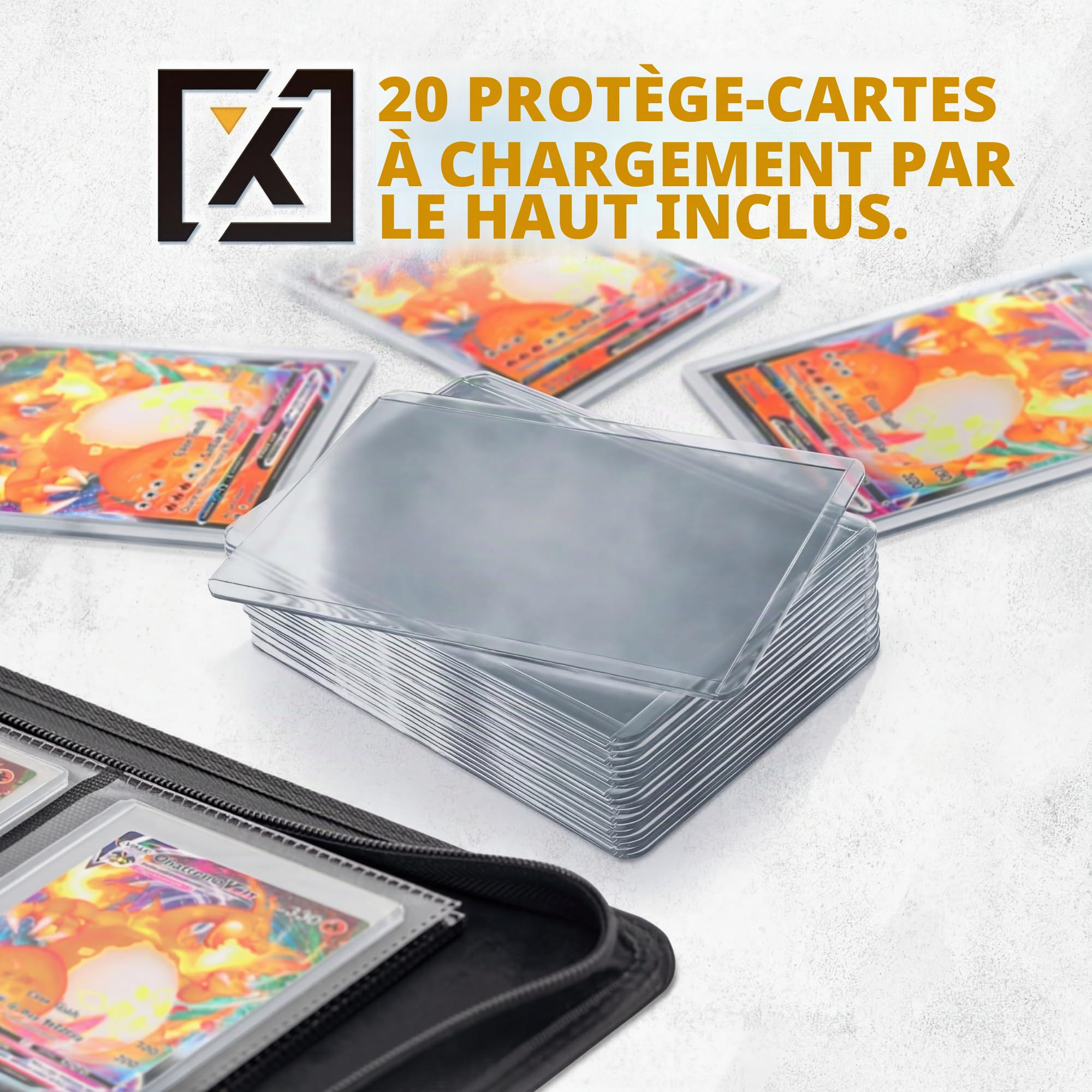 X PRO Classeur TopLoader | Peut contenir plus de 200 étuis rigides | Album de cartes à collectionner 9 poches | Classeur de rangement à long terme | Pochettes latérales