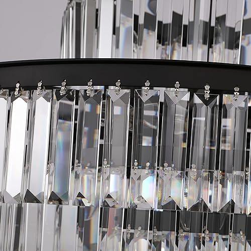 Miniatura 3 de Candelabros y luces de cristal de estilo moderno color negro, colgantes redondos, clásicos, lámpara de techo colgante de 5 niveles para comedor y