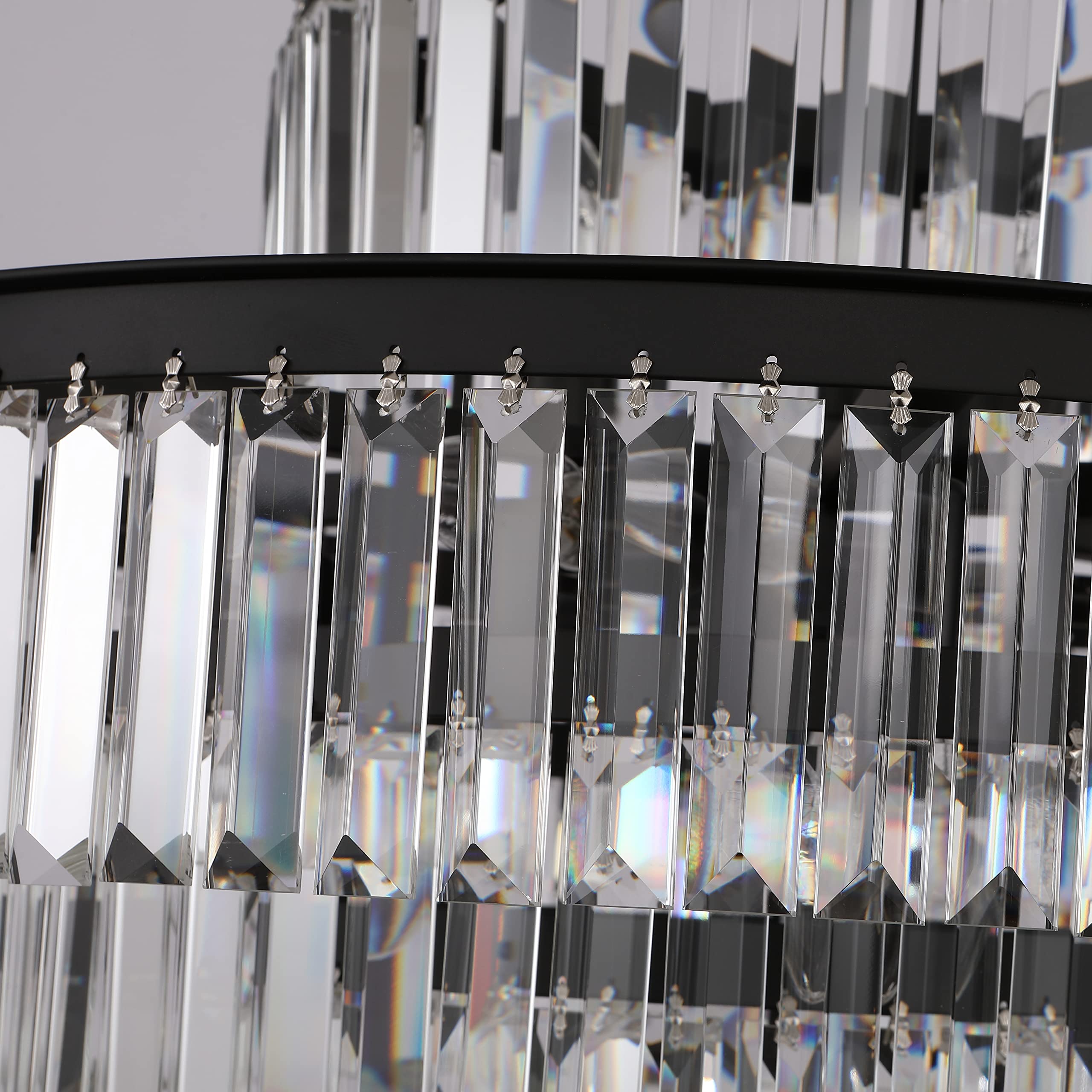 Black Crystal Chandelier 23.62'' K9 Crystal Round Pendant Lights Adjustable 5-Ti