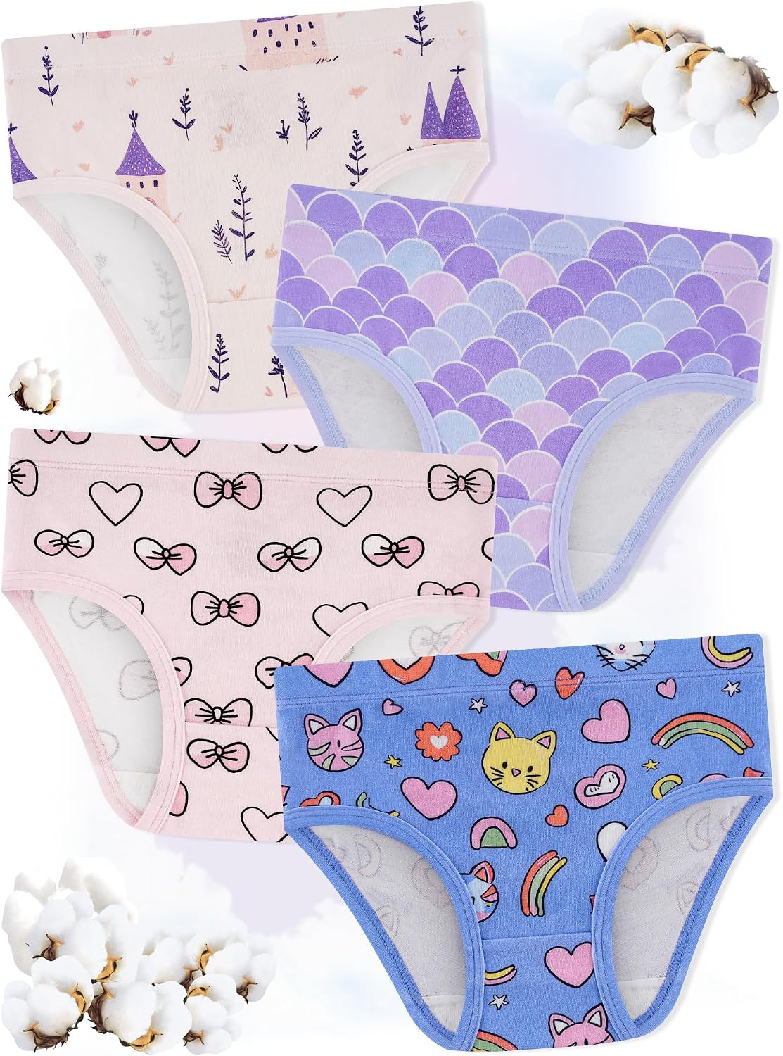 Girls Underwear, Soft Cotton Tagless Breathable Panties, 8-Pack, 18M-12Y | Combed Cotton, True-to-Size, Tagless, Full Coverage, Assorted Prints, Stretchy Fabric, Durable Stitching, Low Shrinkage thumbnail