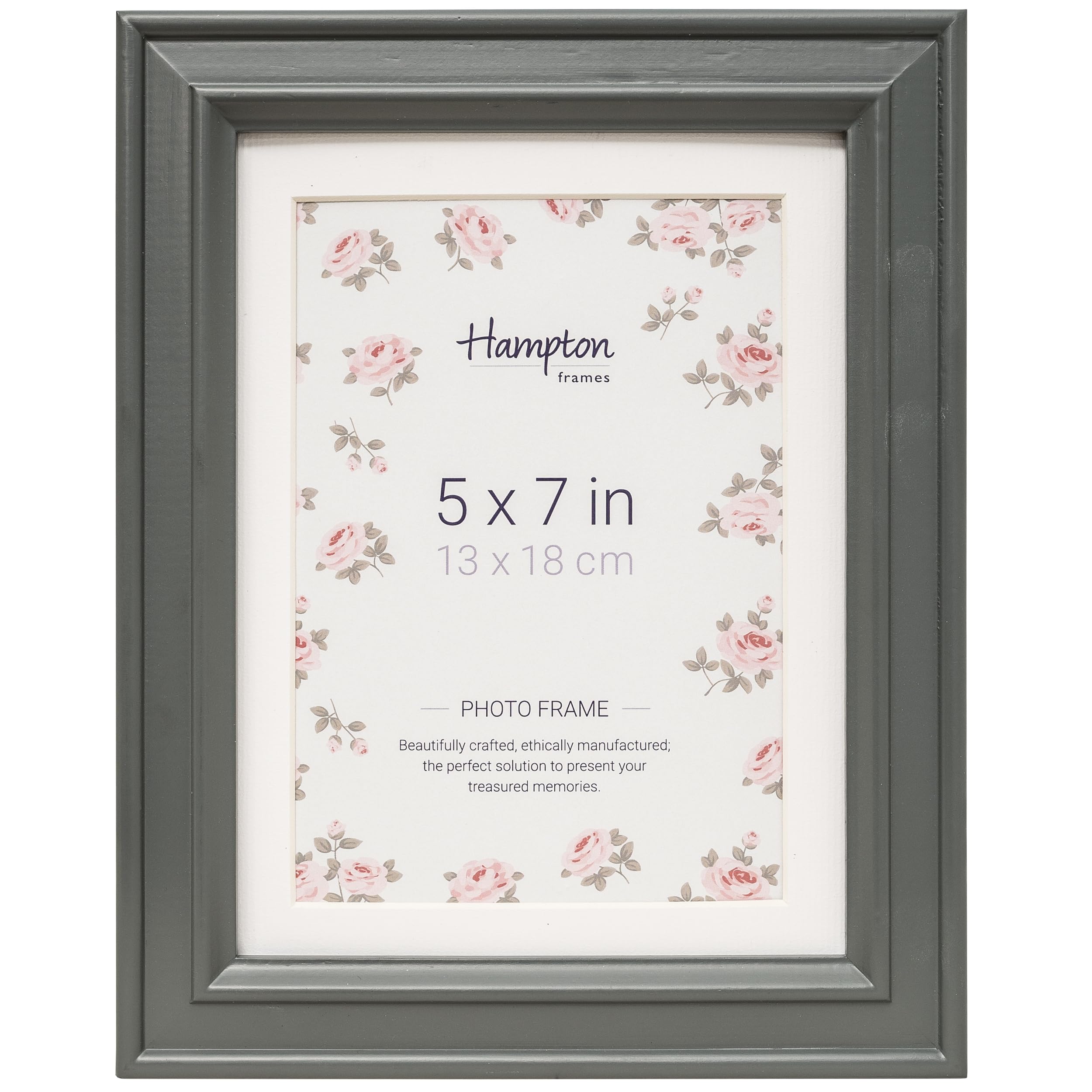 Hampton Frames HELENA 5x7 (13x18cm) Grey Frame With White Mount Picture Photo Frame Glass HEL68GR57