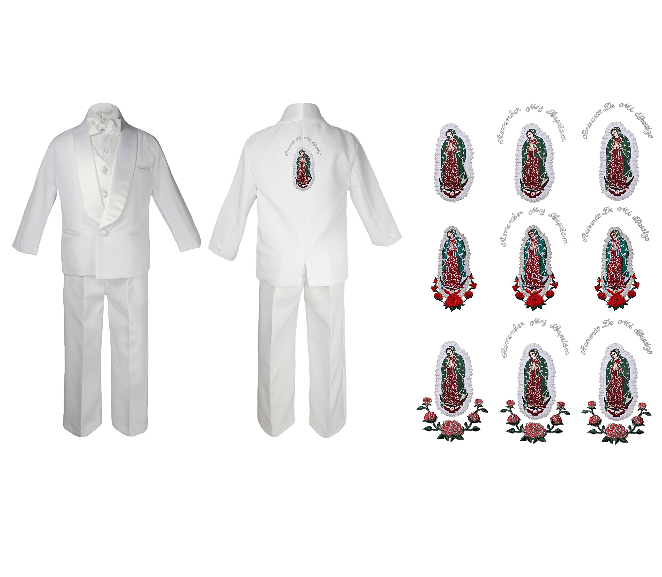 Unotux Baby Boy Baptism Church White Tail Suit Gold Guadalupe On Back Of The Suit SM-20