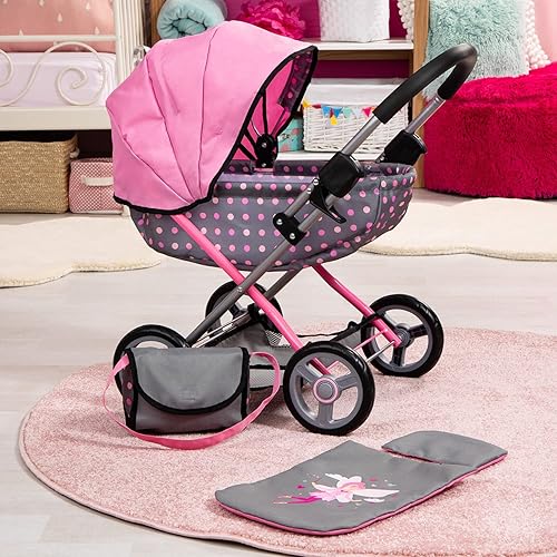 Miniatura 6 de Bayer: Cochecito Cosy, Fairy Poka Dot Gris Rosa - Incluye manta+almohada+bolso, para muñecas de hasta 18 pulgadas, a partir de 3 años