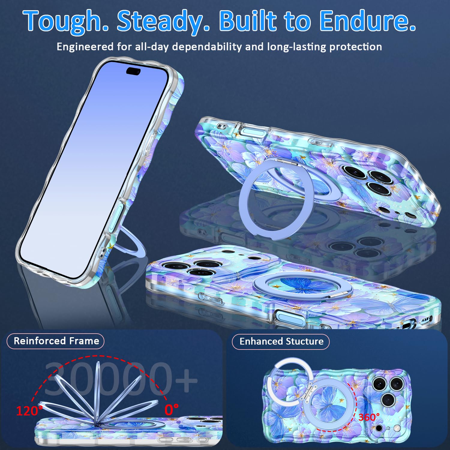 Custodia protettiva per iPhone 17 Pro Max, compatibile con MagSafe, cavalletto girevole a 360°, graziosa onda riccia, pittura colorata, resistente, custodia protettiva per iPhone 17 Pro Max