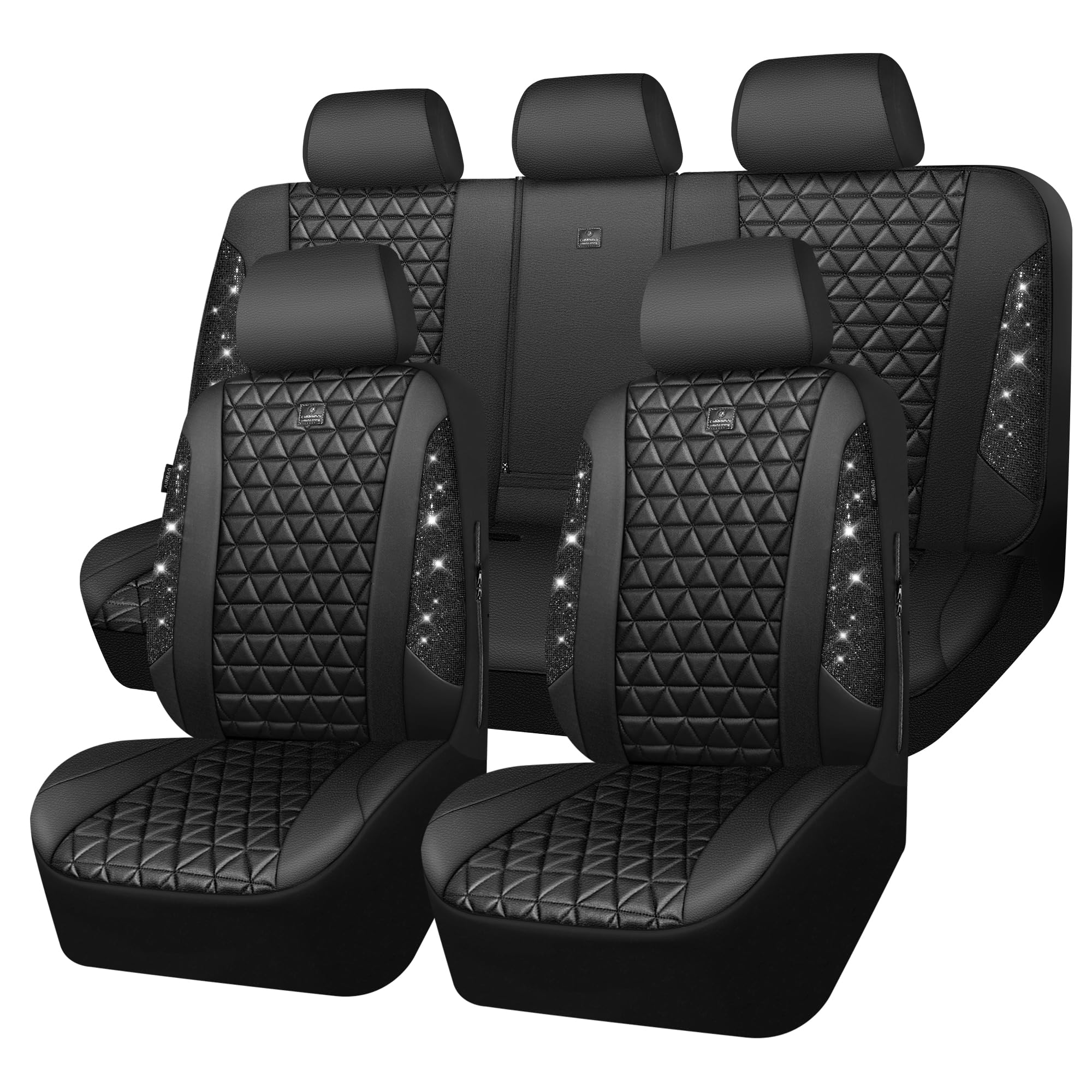 CAR PASS Bling Diamond Black Leather Car Seat Covers