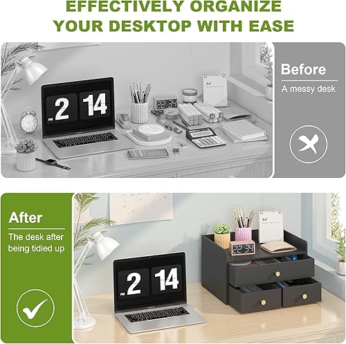 Miniatura 7 de Organizador de escritorio de bambú con cajones, cajones de almacenamiento de escritorio de madera para facturas, suministros de oficina, utensilios