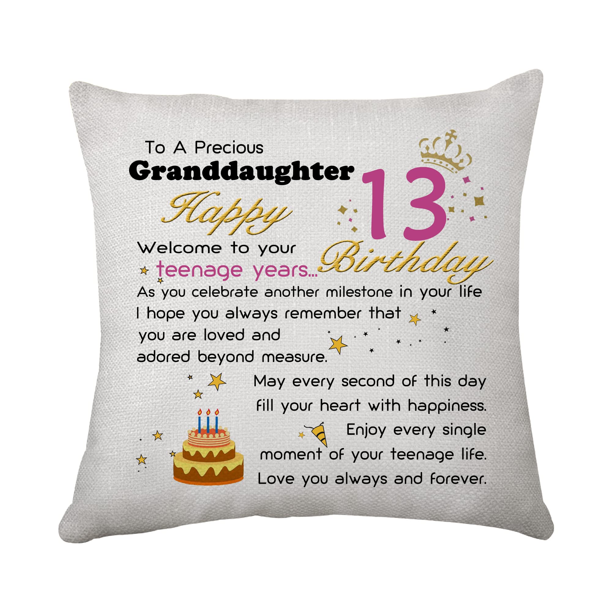 HasodeoGranddaughter 13th Birthday Gifts Cushion Cover Gifts for Granddaughter from Grandma 13th Year Old Girls Birthday Gifs for Granddaughter Present (GD13th)