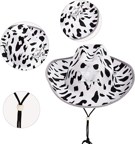 Miniatura 6 de Spooktacular Creations 2 sombreros de vaquero con estampado de vaca de fieltro, sombrero de vaquera para niñas, accesorio de disfraz de Halloween,